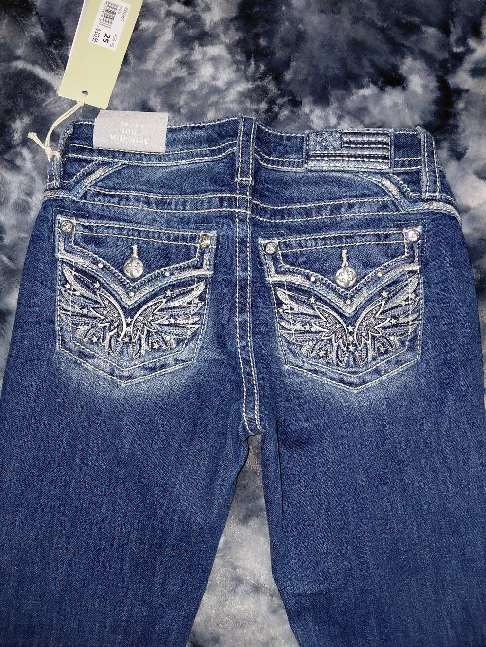 Miss Me Angel Ever After Bootcut Jeans 25 NWT Dark Wash Embellished Y2K Western